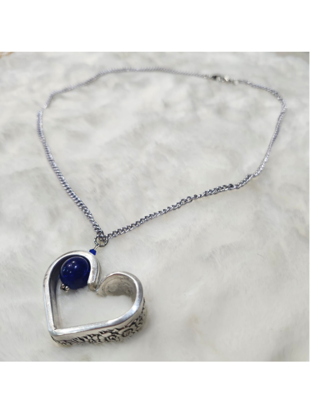 Heart Pendant Necklace Handmade Spoon handle Pendant W/bead